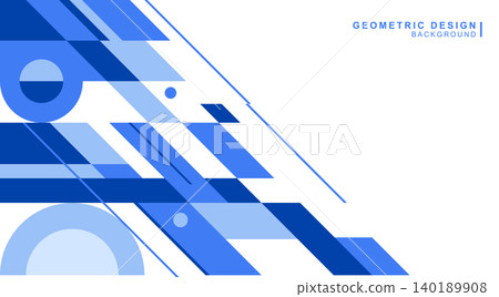 A blue geometric background material combining diagonal shapes and circles. 140189908
