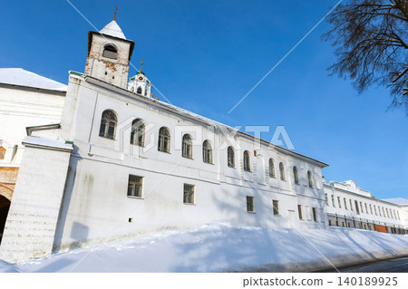 Whitewashed walls and belfry of the Transfiguration Monastery in Yaroslavl, Russia Whitewashed walls and belfry of the Transfiguration Monastery in Yaroslavl, Russia 140189925