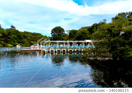 [東京]吉祥寺的夏天：井之頭公園的船停靠在井之頭池 140190215