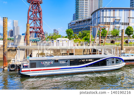 Nihonbashi e-LINER entering Toyosu Pier in Toyosu, Koto Ward, Tokyo. Nihonbashi e-LINER entering Toyosu Pier in Toyosu, Koto Ward, Tokyo. 140190216