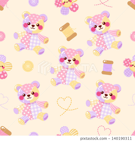 Cute patchwork bear seamless pattern 140190311