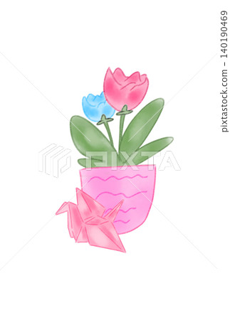 一朵花,上面畫著一隻摺紙鶴 一朵花,上面畫著一隻摺紙鶴 140190469