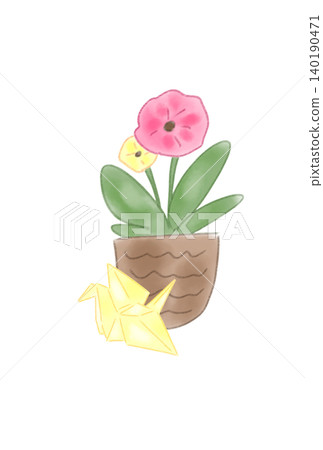 一朵花,上面畫著一隻摺紙鶴 一朵花,上面畫著一隻摺紙鶴 140190471