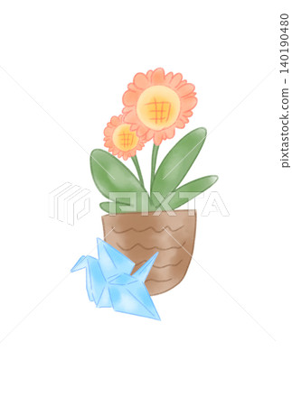 一朵花,上面畫著一隻摺紙鶴 一朵花,上面畫著一隻摺紙鶴 140190480