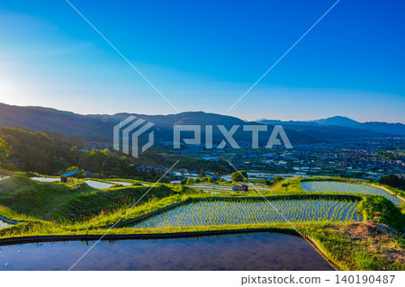 [Nagano Prefecture] Obasute Rice Terraces - Evening View 140190487