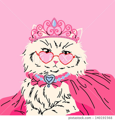Glamorous White Cat with Crown and Heart Sunglasses Glamorous White Cat with Crown and Heart Sunglasses 140191568
