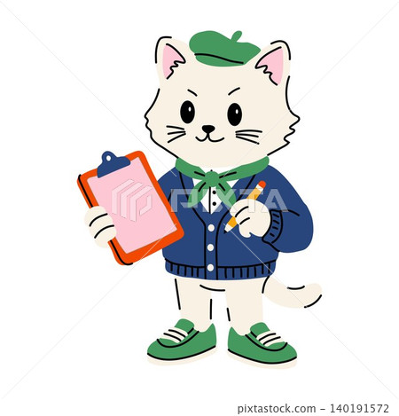 Adorable Cartoon Cat Painter Character Illustration Adorable Cartoon Cat Painter Character Illustration 140191572