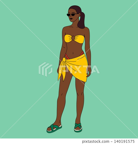Summer Beach Fashion Woman in Yellow Swimwear Summer Beach Fashion Woman in Yellow Swimwear 140191575