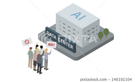 An isometric illustration depicting local residents opposing the development of an AI data center and the resulting conflict within the community. An isometric illustration depicting local residents opposing the development of an AI data center and the resulting conflict within the community. 140192104