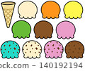A set of pop art illustrations of ice cream and cones. 140192194