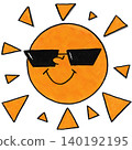 A hand-drawn style illustration of the sun wearing sunglasses. 140192195