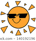 A pop art illustration of the sun wearing sunglasses. 140192196
