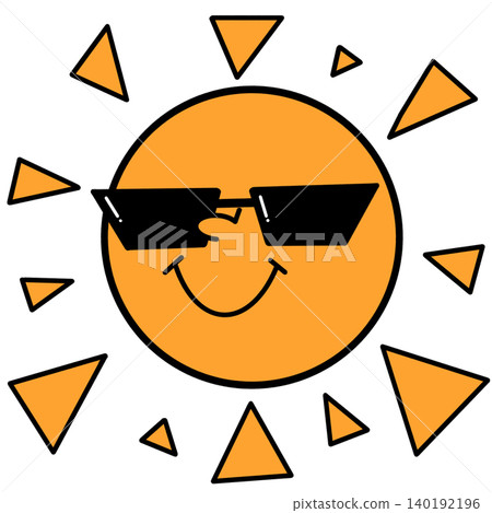 A pop art illustration of the sun wearing sunglasses. A pop art illustration of the sun wearing sunglasses. 140192196