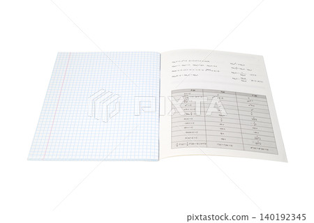 school checkered notebook with mathematical formulas of logarithms and a table of derivatives school checkered notebook with mathematical formulas of logarithms and a table of derivatives 140192345