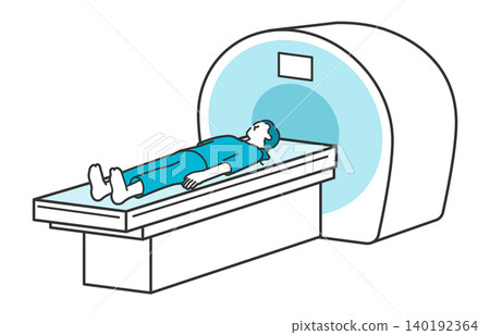An illustration of a woman undergoing a detailed examination and treatment using the latest MRI scanner at a hospital's health checkup or medical screening. 140192364