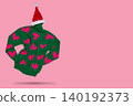 Creative Christmas concept with green knitted turtleneck sweater and red Santa hat floating in air on pink background, copy space. 140192373