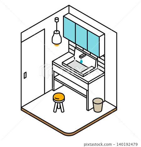 An isometric illustration depicting a bathroom with a separate vanity in a house. Useful for bathroom renovations or as a visual representation of a dressing room layout. An isometric illustration depicting a bathroom with a separate vanity in a house. Useful for bathroom renovations or as a visual representation of a dressing room layout. 140192479