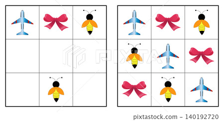 Premium PNG kids picture sudoku logic puzzle worksheet with colorful ribbon, bee and airplane graphics isolated on white background. Educational brain training grid game template for preschool workboo Premium PNG kids picture sudoku logic puzzle worksheet with colorful ribbon, bee and airplane graphics isolated on white background. Educational brain training grid game template for preschool workboo 140192720