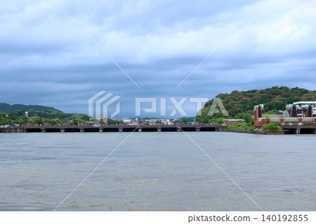 Setagawa Weir as seen from the downstream side of the Setagawa River Setagawa Weir as seen from the downstream side of the Setagawa River 140192855