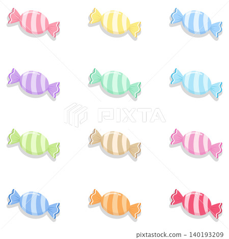 Cute pastel candy vector illustration set with white wavy lines Cute pastel candy vector illustration set with white wavy lines 140193209