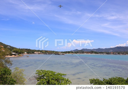 藍色的大海、天空和飛機 140193570