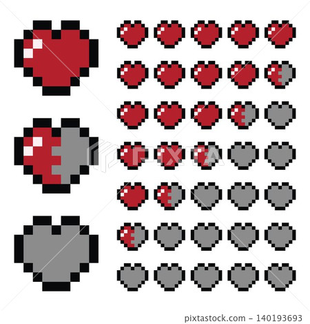 Retro Pixel Art Four and a Half Hearts Health Bar Graphic Retro Pixel Art Four and a Half Hearts Health Bar Graphic 140193693