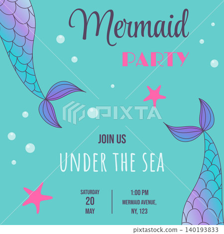 Birthday party, mermaid party invitation template Birthday party, mermaid party invitation template 140193833