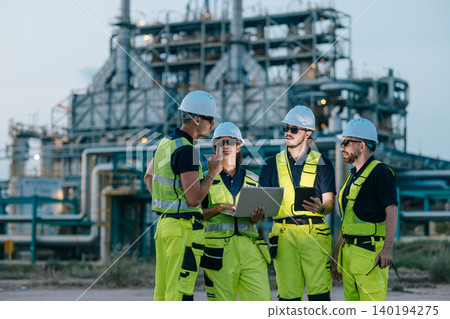 Group of Petroleum Professional Engineer Team Working against Oil Gas Refinery Offshore Survey Group of Petroleum Professional Engineer Team Working against Oil Gas Refinery Offshore Survey 140194275