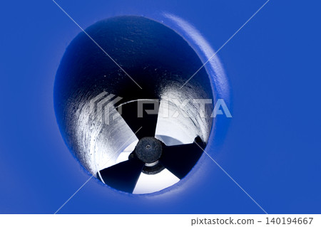 boat bow thruster propeller detail painted in blue boat bow thruster propeller detail painted in blue 140194667