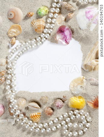 border frame summer beach shell pearl necklace border frame summer beach shell pearl necklace 140194703