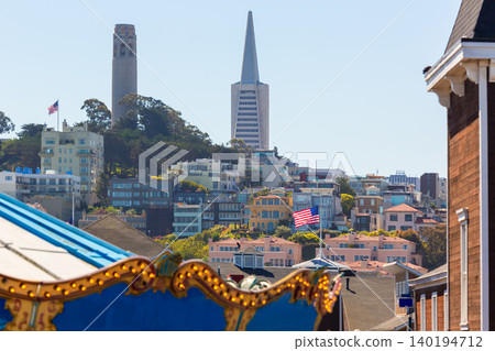 San Francisco Coit Tower from fairground California San Francisco Coit Tower from fairground California 140194712