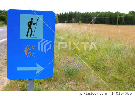 pilgrim road sign pedestrian way of saint James pilgrim road sign pedestrian way of saint James 140194790