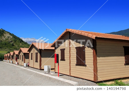Wood bungalow houses in camping area Wood bungalow houses in camping area 140194798