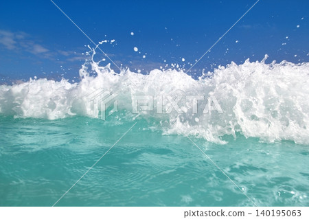 blue turquoise wave caribbean sea water foam blue turquoise wave caribbean sea water foam 140195063