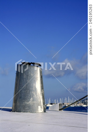 Boat stainless steel oval chimney blue sky Boat stainless steel oval chimney blue sky 140195263