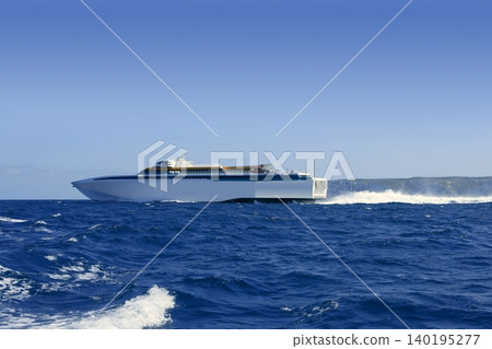 Balearic Islands fast speed Ferry on blue sea 140195277