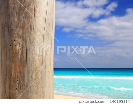 Caribbean tropical beach wood weathered pole Caribbean tropical beach wood weathered pole 140195314