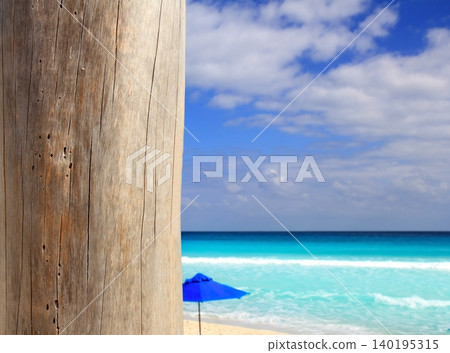 Caribbean tropical beach wood weathered pole 140195315
