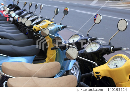scooter mototbikes row many in rent store scooter mototbikes row many in rent store 140195324