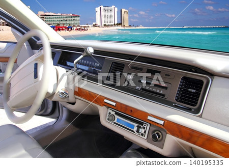 car indoor retro vintage in Cancun mexico beach car indoor retro vintage in Cancun mexico beach 140195335