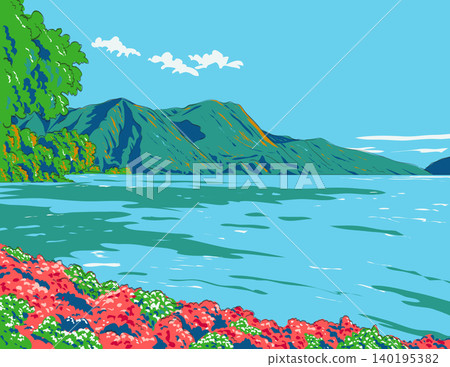 Lake Lugano in Switzerland WPA Ukiyo-e Poster Art Lake Lugano in Switzerland WPA Ukiyo-e Poster Art 140195382