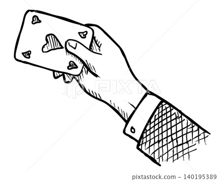 Hand With Playing Card Magic Trick Drawing Hand With Playing Card Magic Trick Drawing 140195389