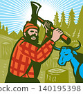 Paul Bunyan and Blue Ox Retro WPA Woodcut Style 140195398