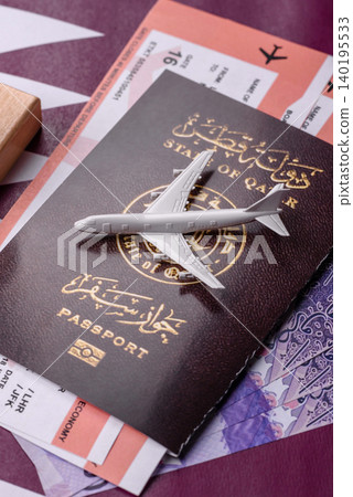Qatar passport for travelling, flying and doing business. Qatari document Qatar passport for travelling, flying and doing business. Qatari document 140195533