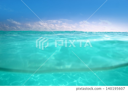 waterline caribbean sea underwater and blue sea waterline caribbean sea underwater and blue sea 140195607