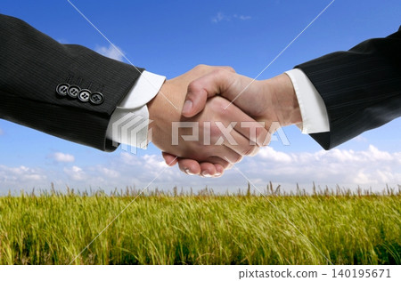 Businessman partners shaking hands in nature Businessman partners shaking hands in nature 140195671