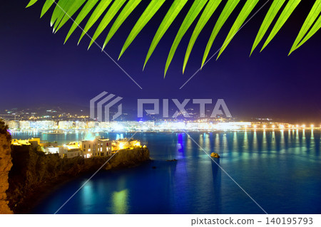 Ibiza town port blue sea night lights Ibiza town port blue sea night lights 140195793