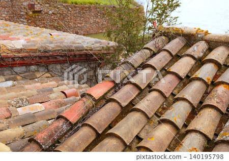Clay old roof tiles pattern in Spain 140195798