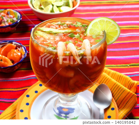 Cocktail of shrimps seafood mexican style chili sauce Cocktail of shrimps seafood mexican style chili sauce 140195842