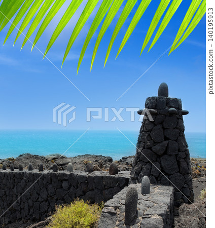 La Palma lava stone fence column in Fuencaliente La Palma lava stone fence column in Fuencaliente 140195913